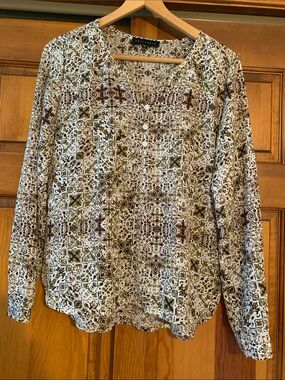Sanctuary Printed V-Neck Long Sleeve Women's Top - Brown Multi